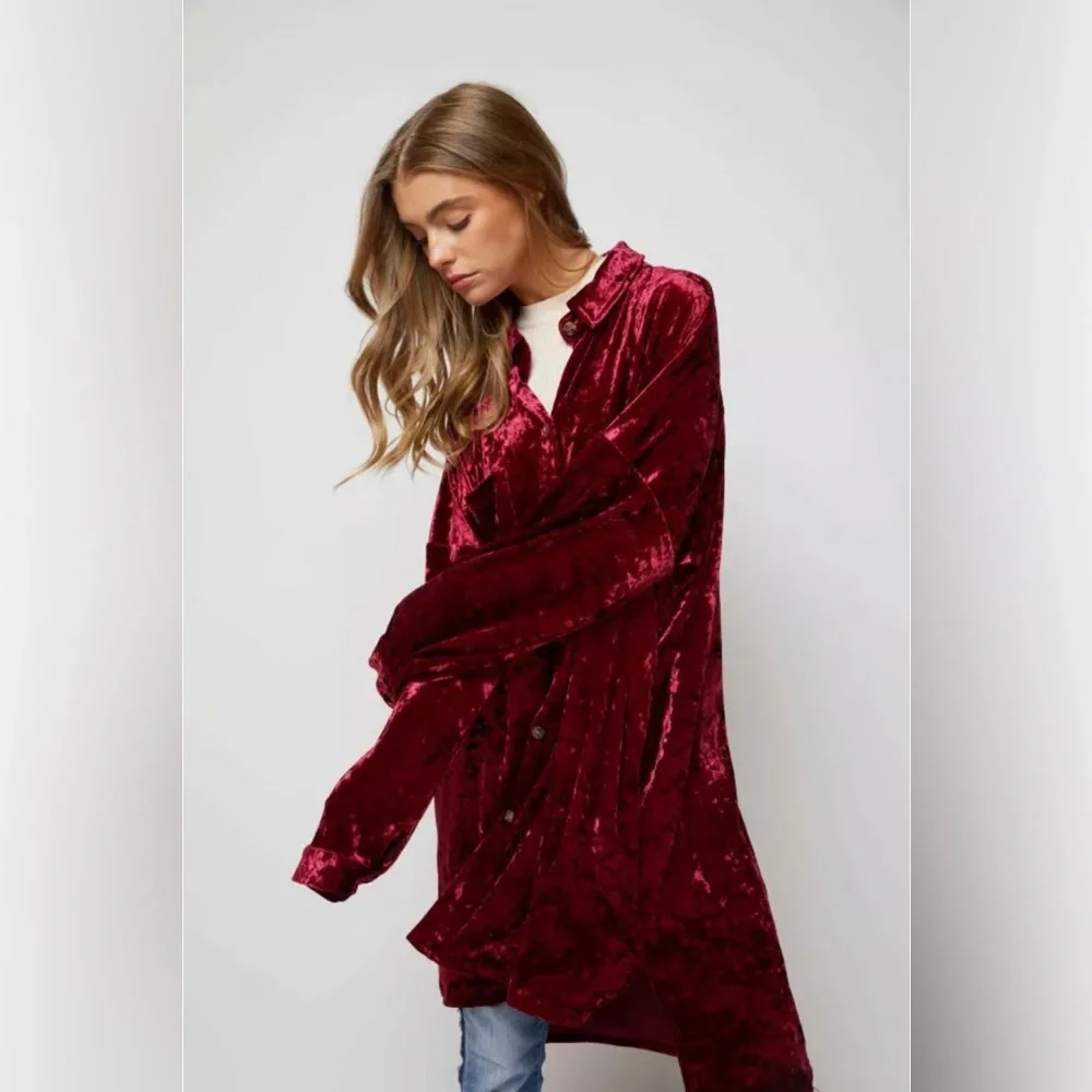 💫 Crushed Velvet Shirt Dress - Picture 4 of 11